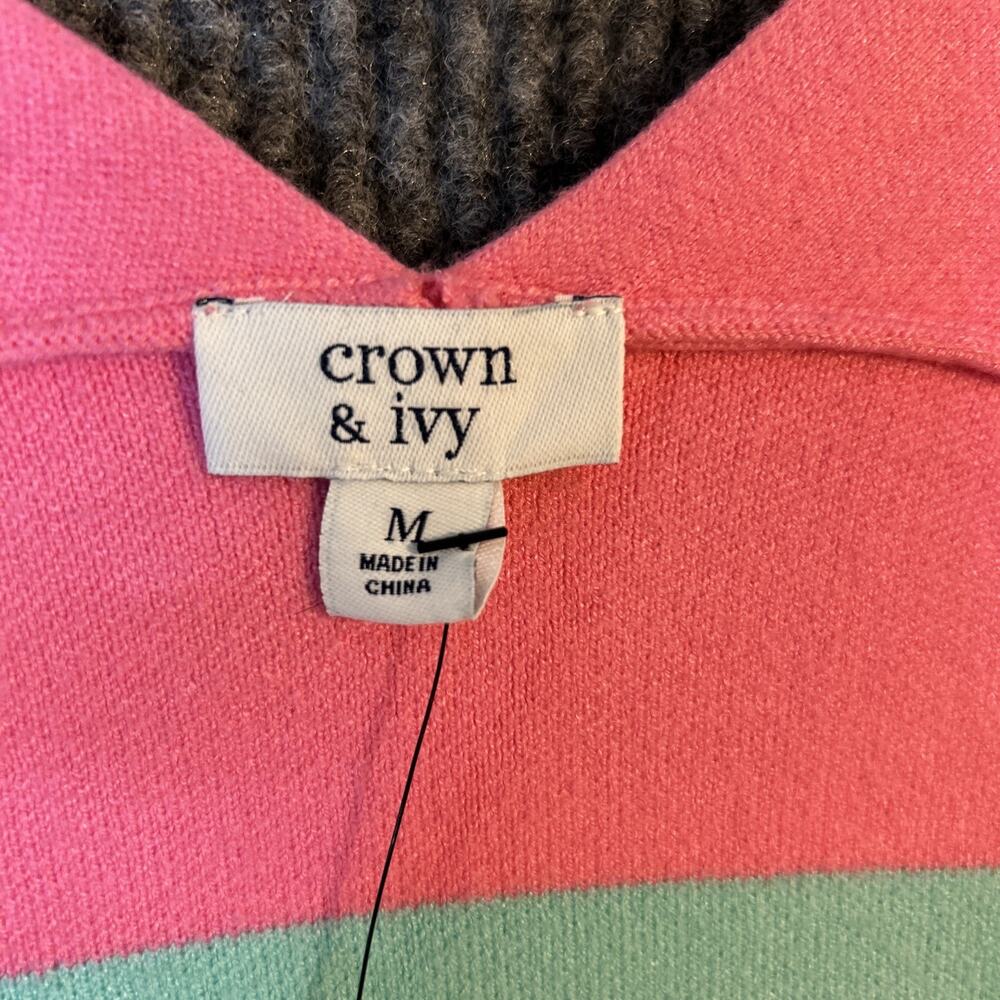 Crown & Ivy Womens Long Cardigan Sweater Size Medium Multi Color Open Front Cozy - Picture 6 of 9